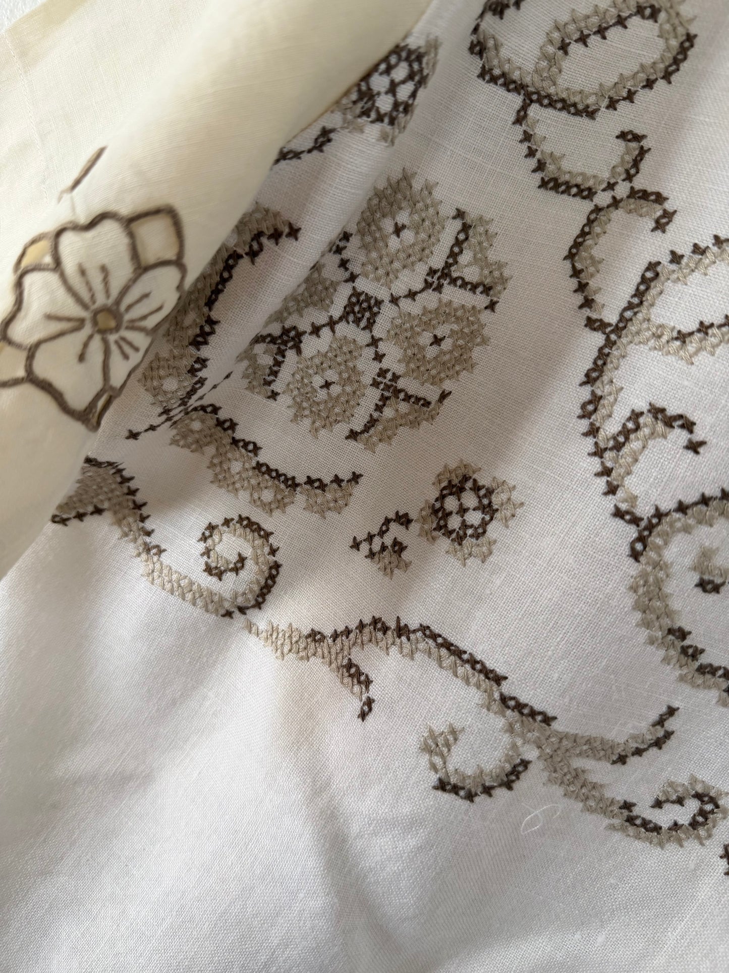 California linen tea towel cropped camp shirt [XL]