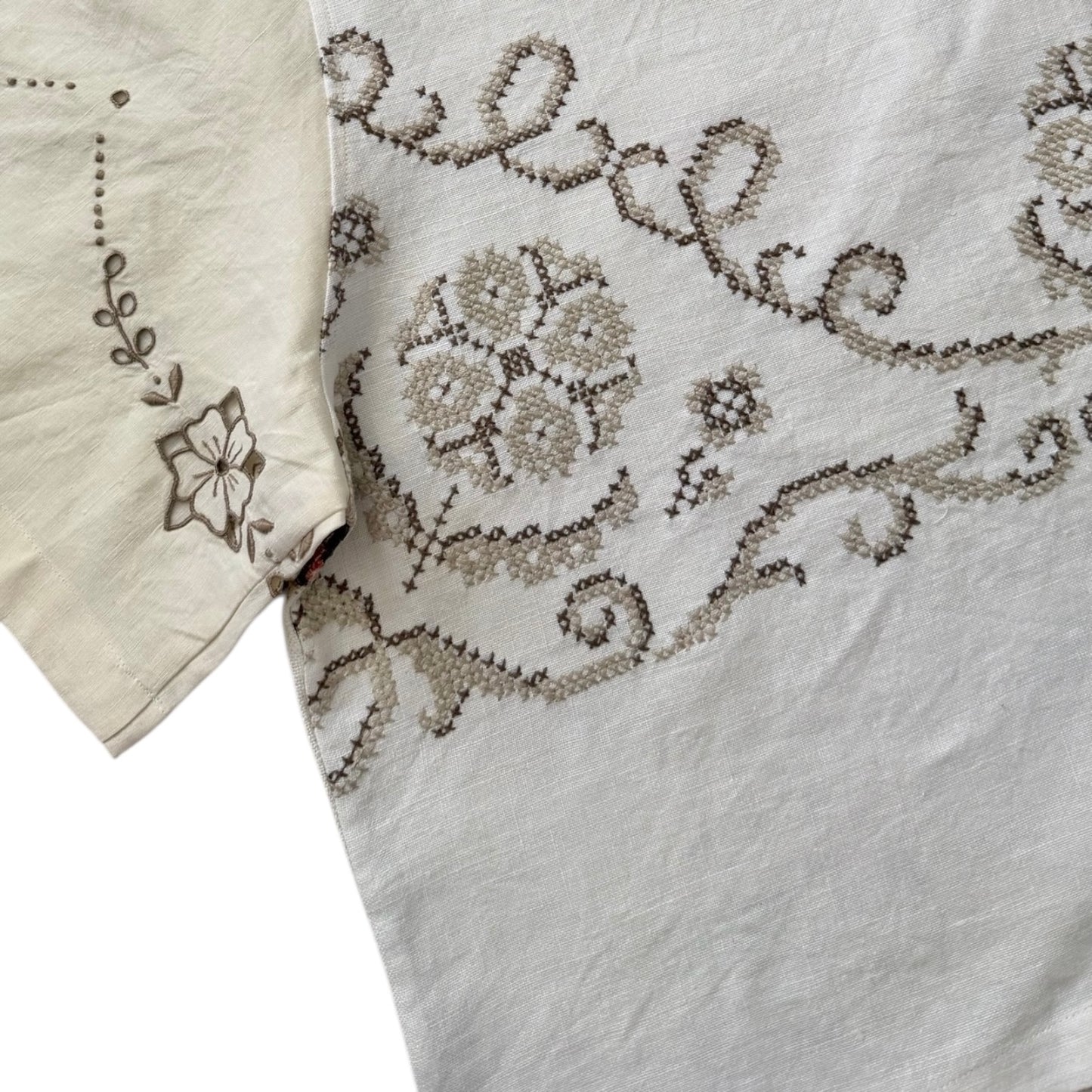 California linen tea towel cropped camp shirt [XL]