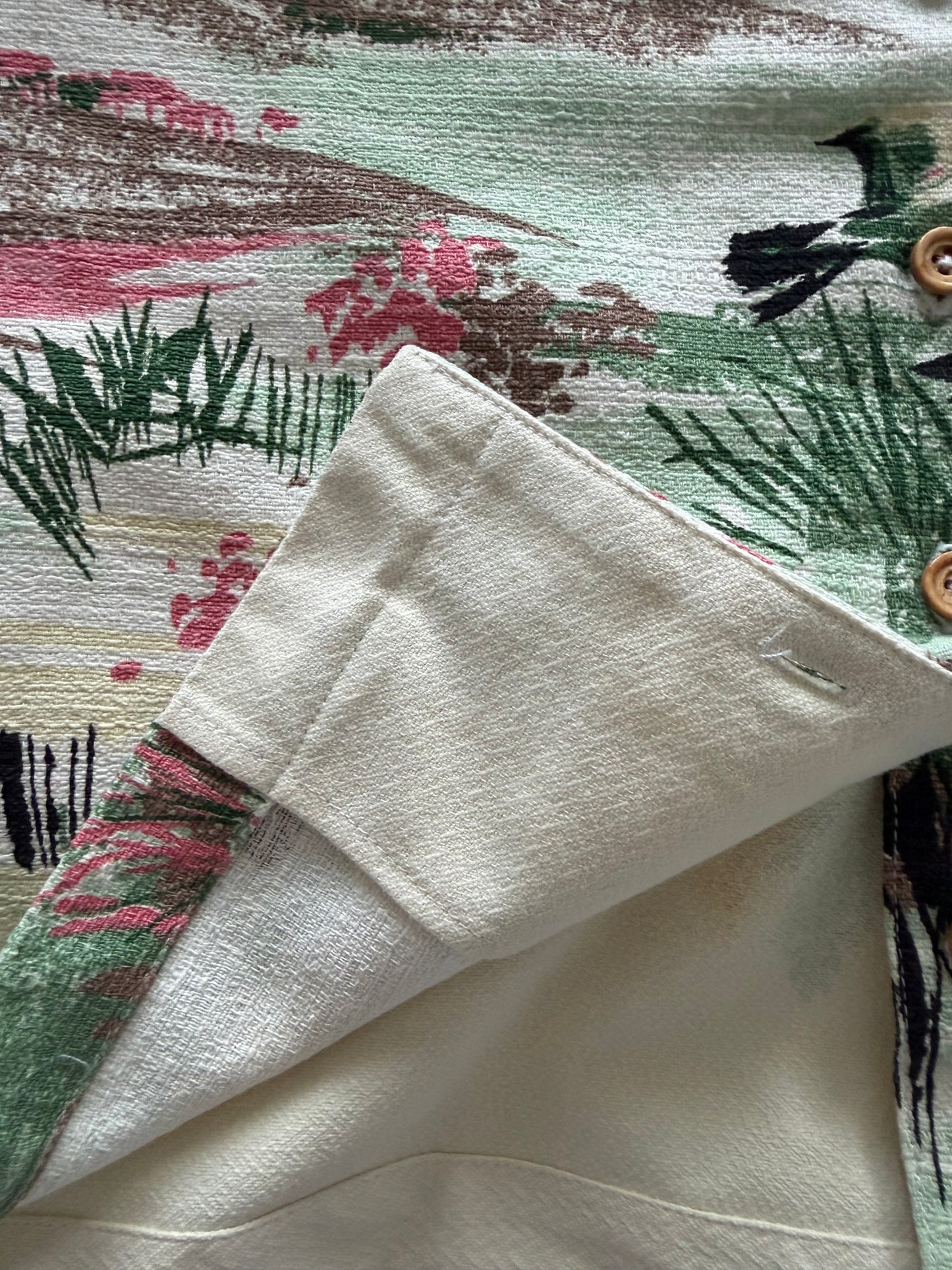 Flying Ducks barkcloth cropped camp shirt [XL]