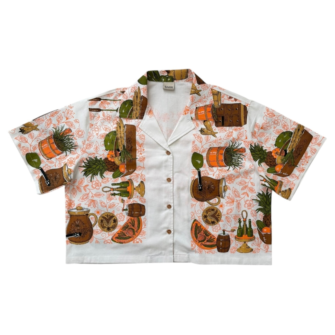 Retro potted plants  cropped camp shirt [XL]
