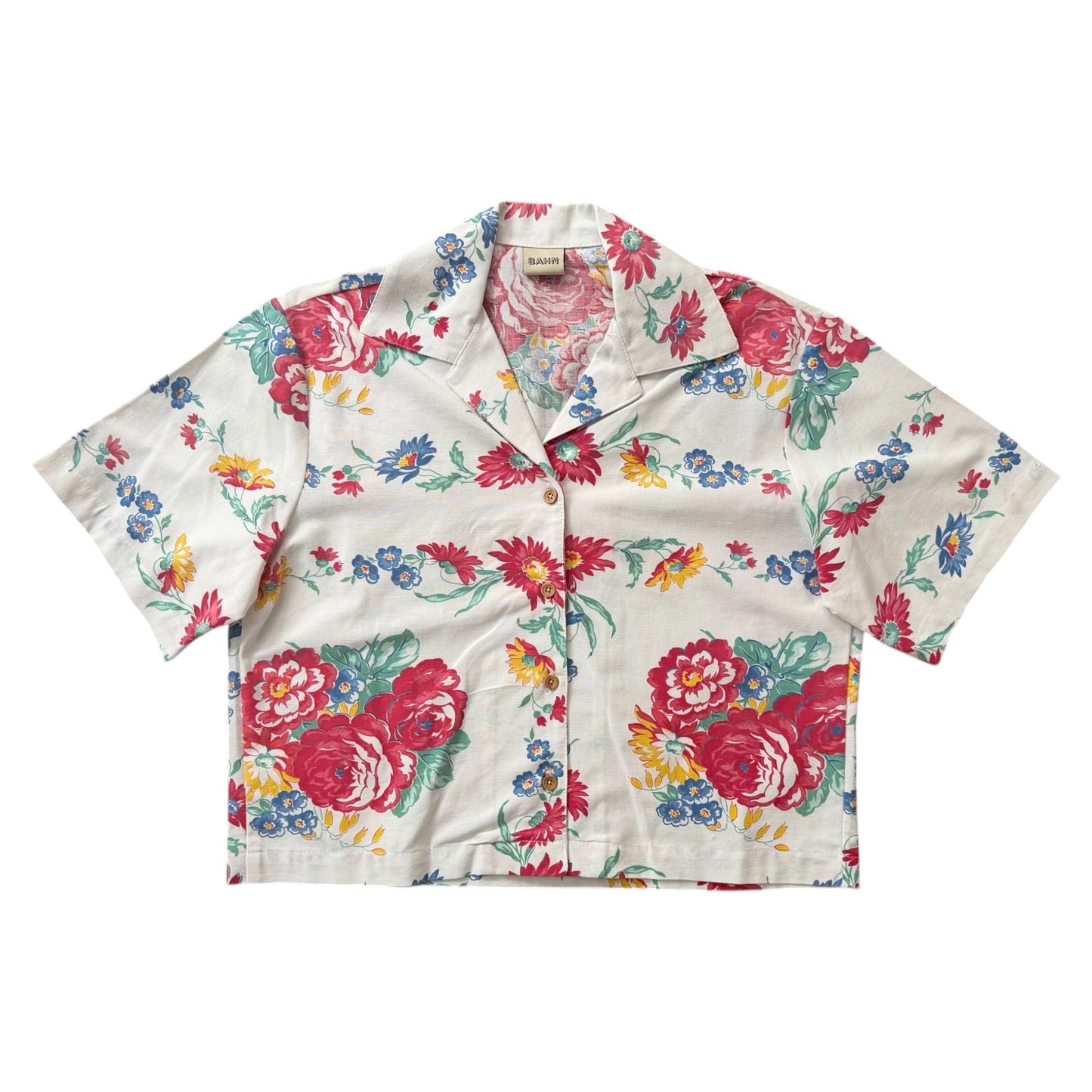 Floral cropped camp shirt [L]
