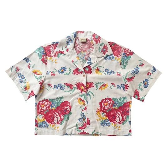 Floral cropped camp shirt [L]