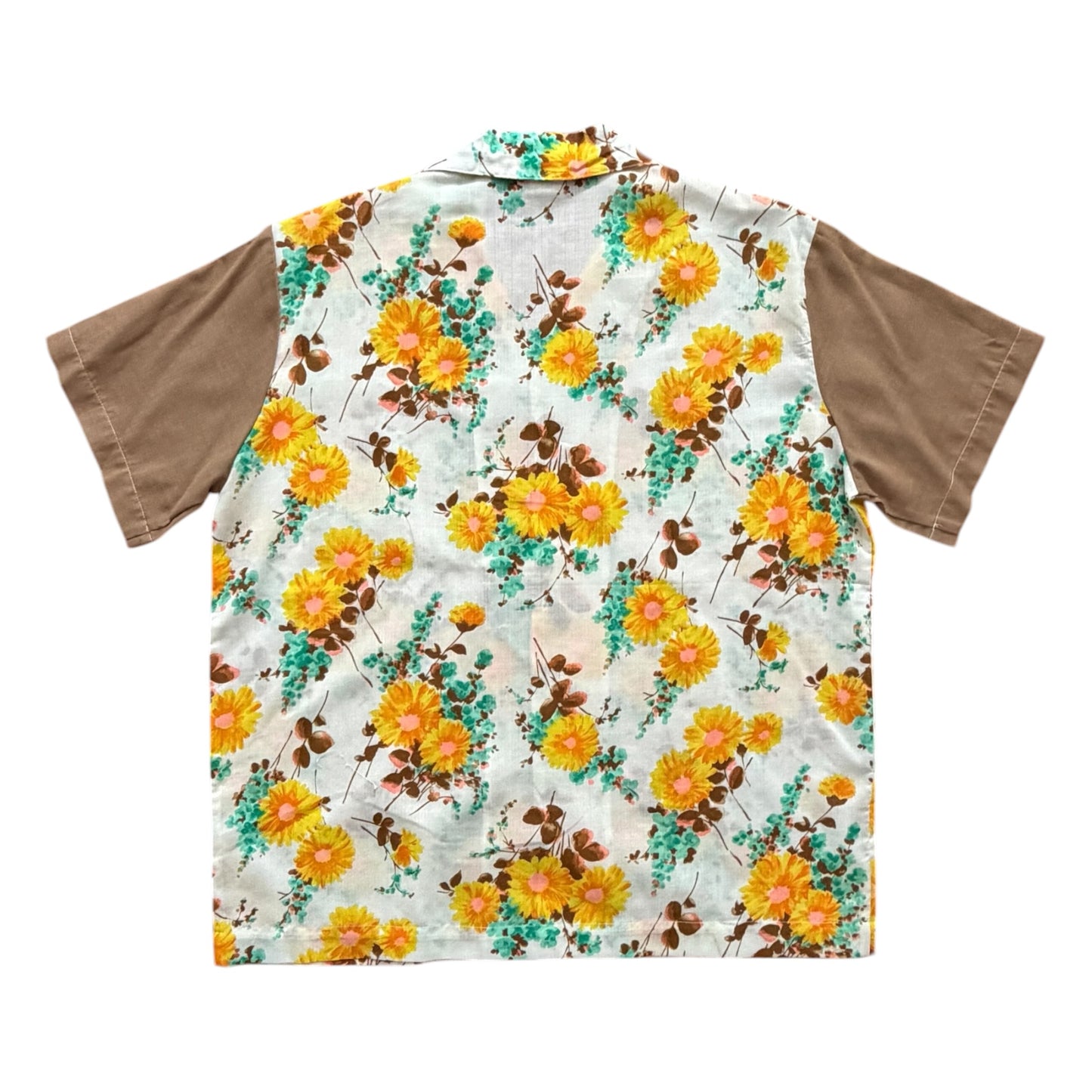 Floral semi sheer camp shirt  [XL]