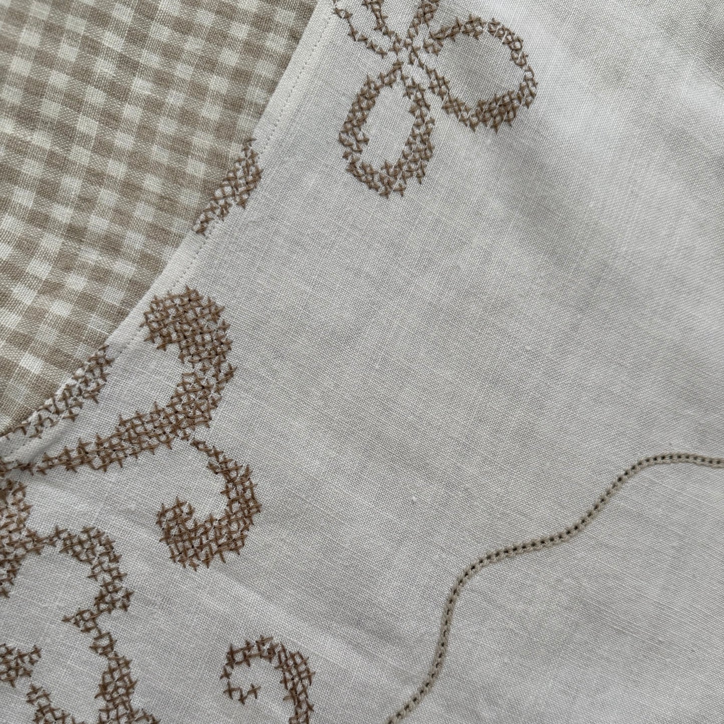 Gingham Winston linen cross-stitch shirt [OS]