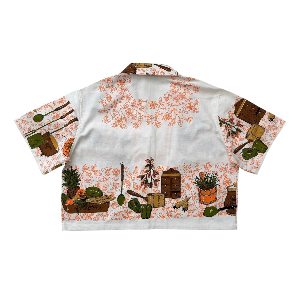 Retro potted plants  cropped camp shirt [XL]