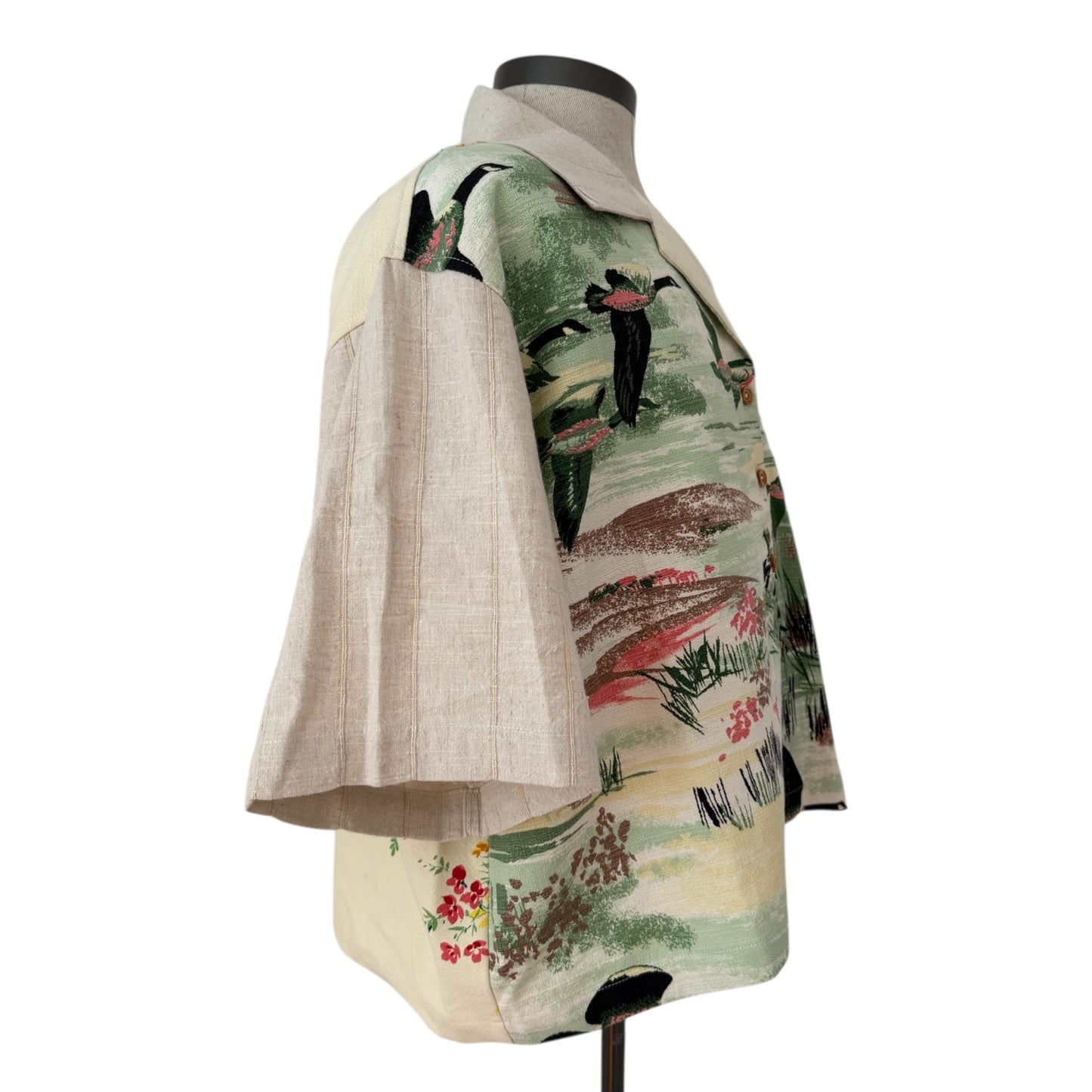 Flying Ducks barkcloth cropped camp shirt [XL]