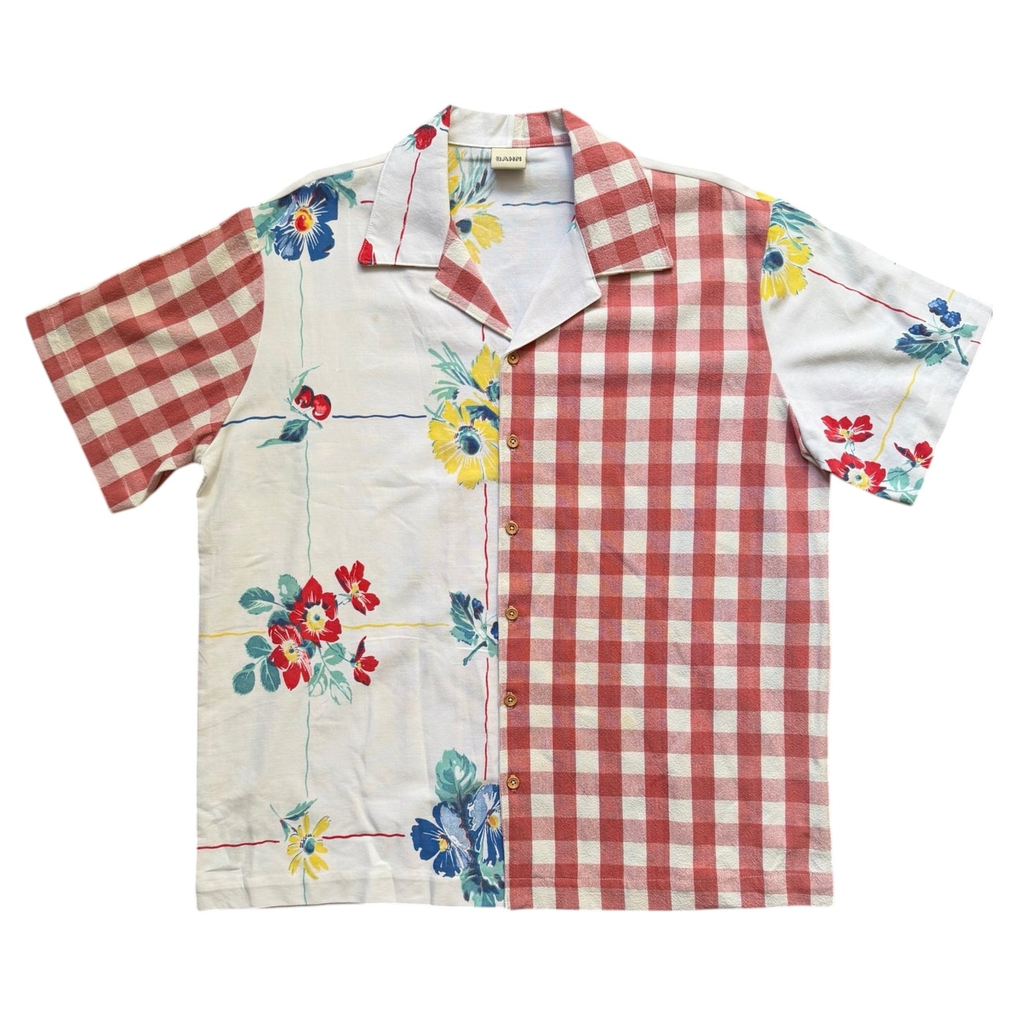 Red Gigham Floral camp shirt  [XL]