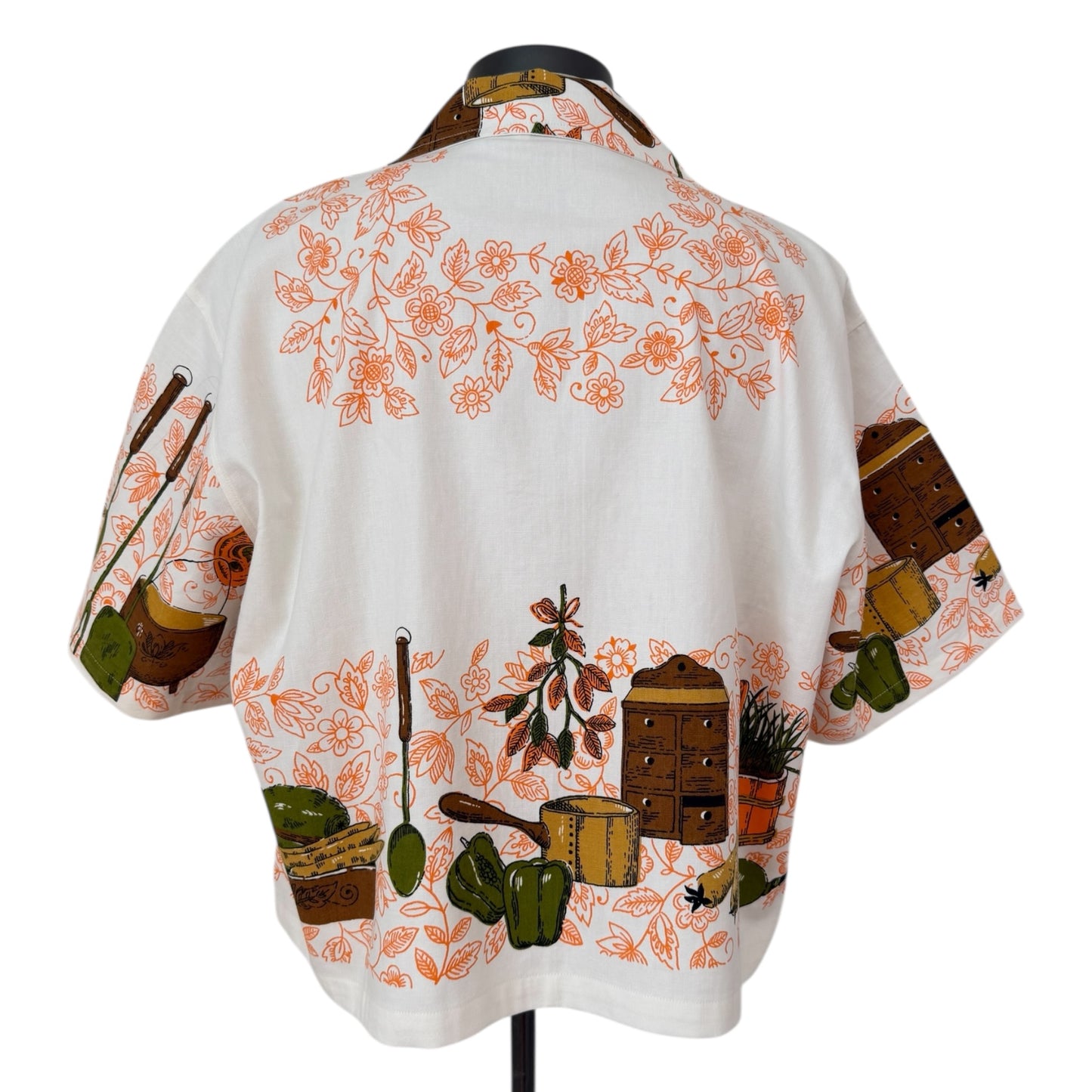 Retro potted plants  cropped camp shirt [XL]
