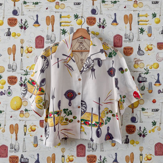 Barbecue cropped cut-out camp shirt [XL]