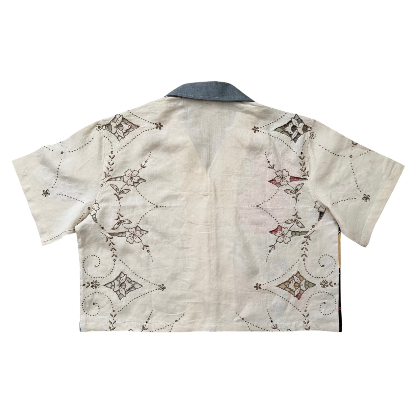 California linen tea towel cropped camp shirt [XL]