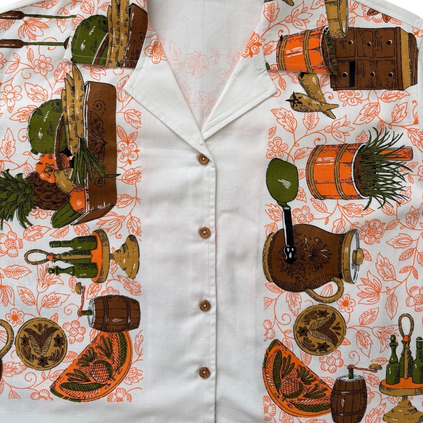 Retro potted plants  cropped camp shirt [XL]