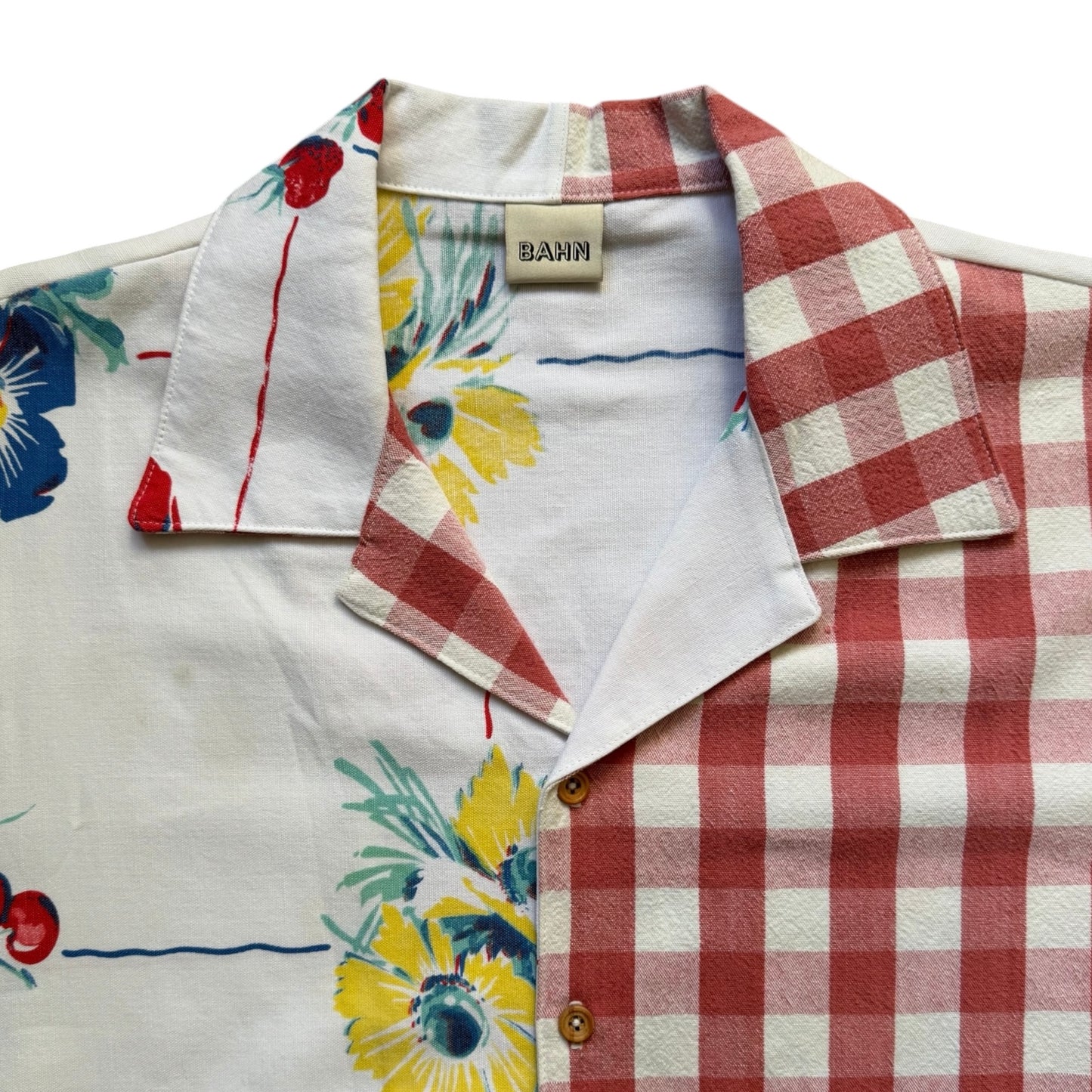 Red Gigham Floral camp shirt  [XL]