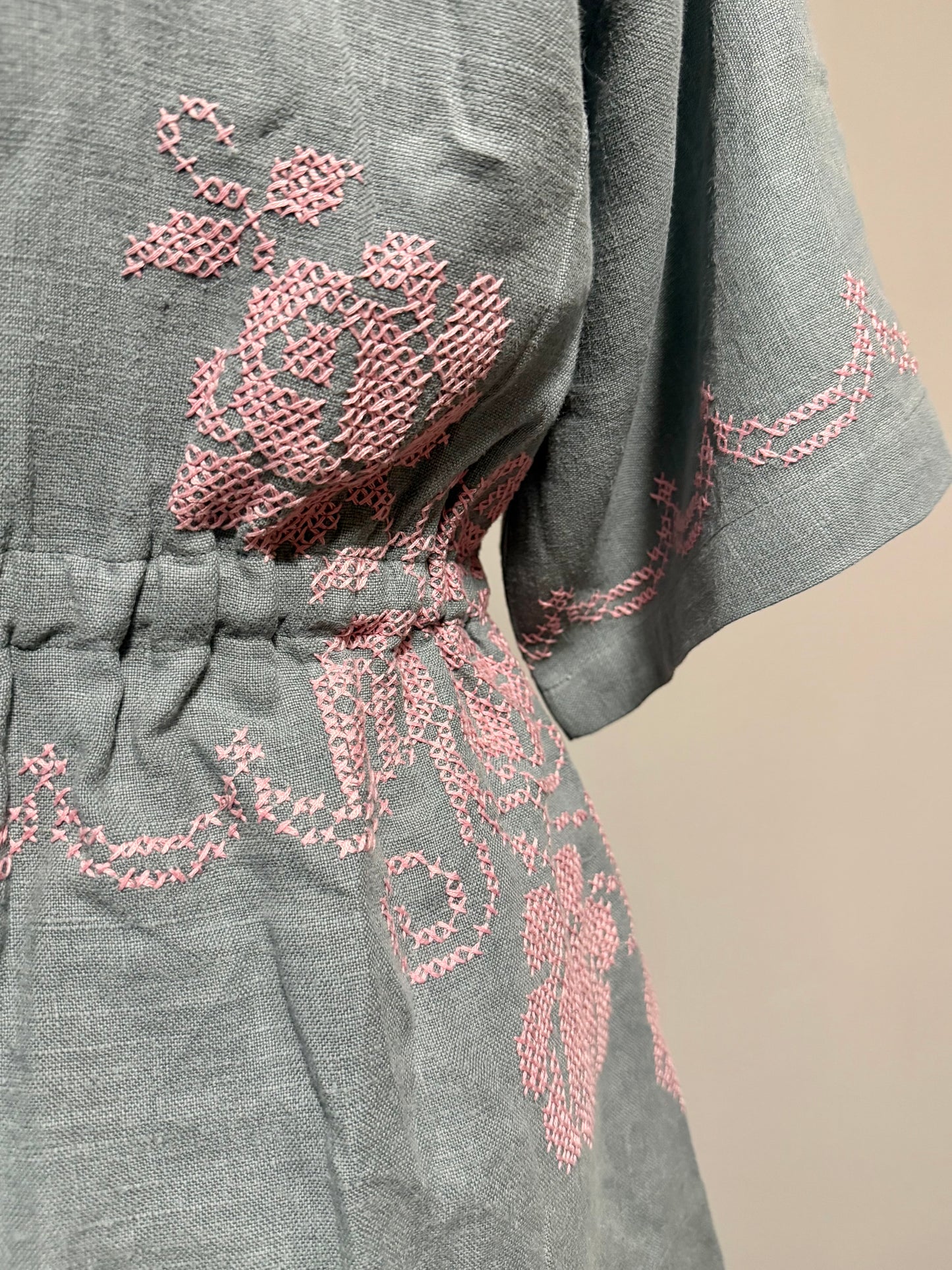 Cross-stitched Linen Bethany zipper dress [L/XL]