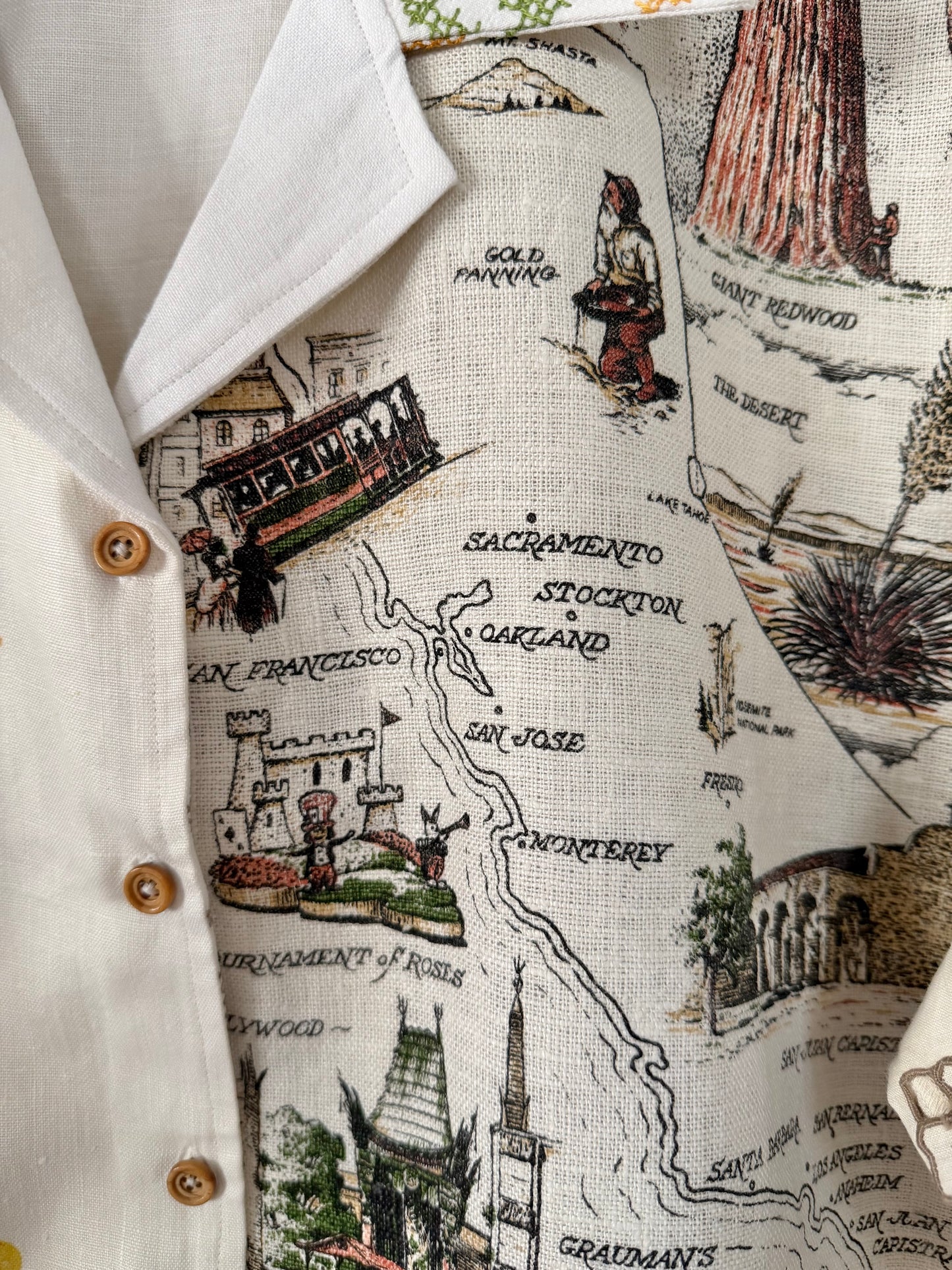 California linen tea towel cropped camp shirt [XL]