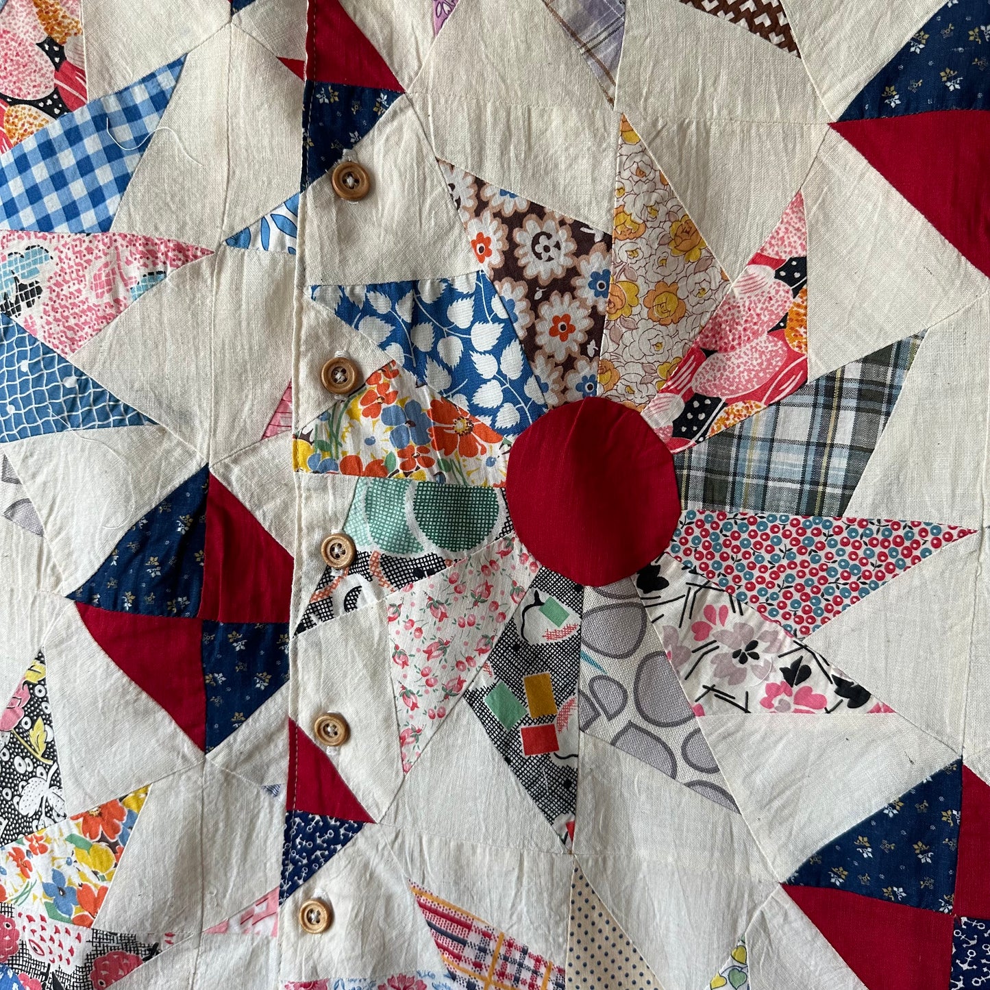 ‘Spinning Pinwheels’ vintage quilt Top Camp Shirt - 2XL