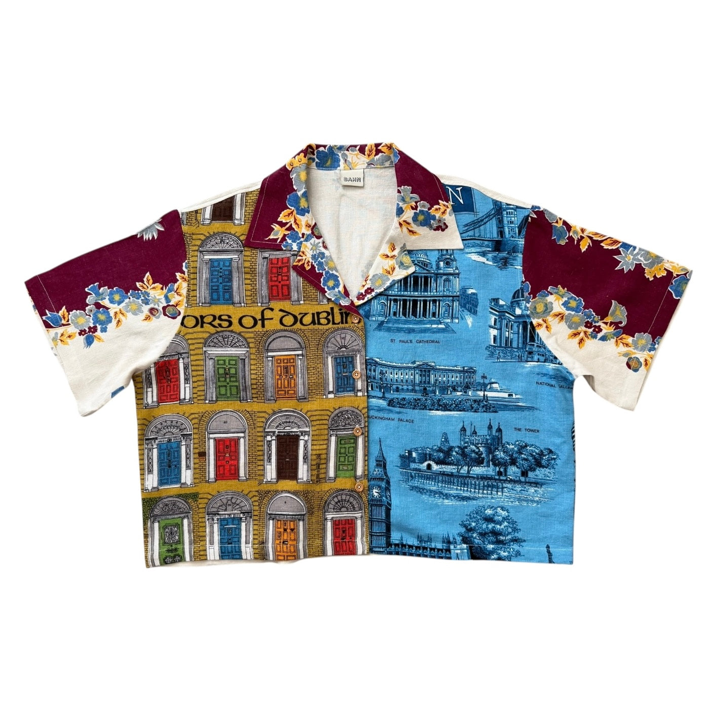 Doors of Dublin tea towel cropped camp shirt [XL]