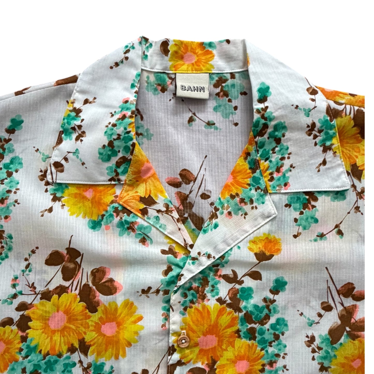 Floral semi sheer camp shirt  [XL]