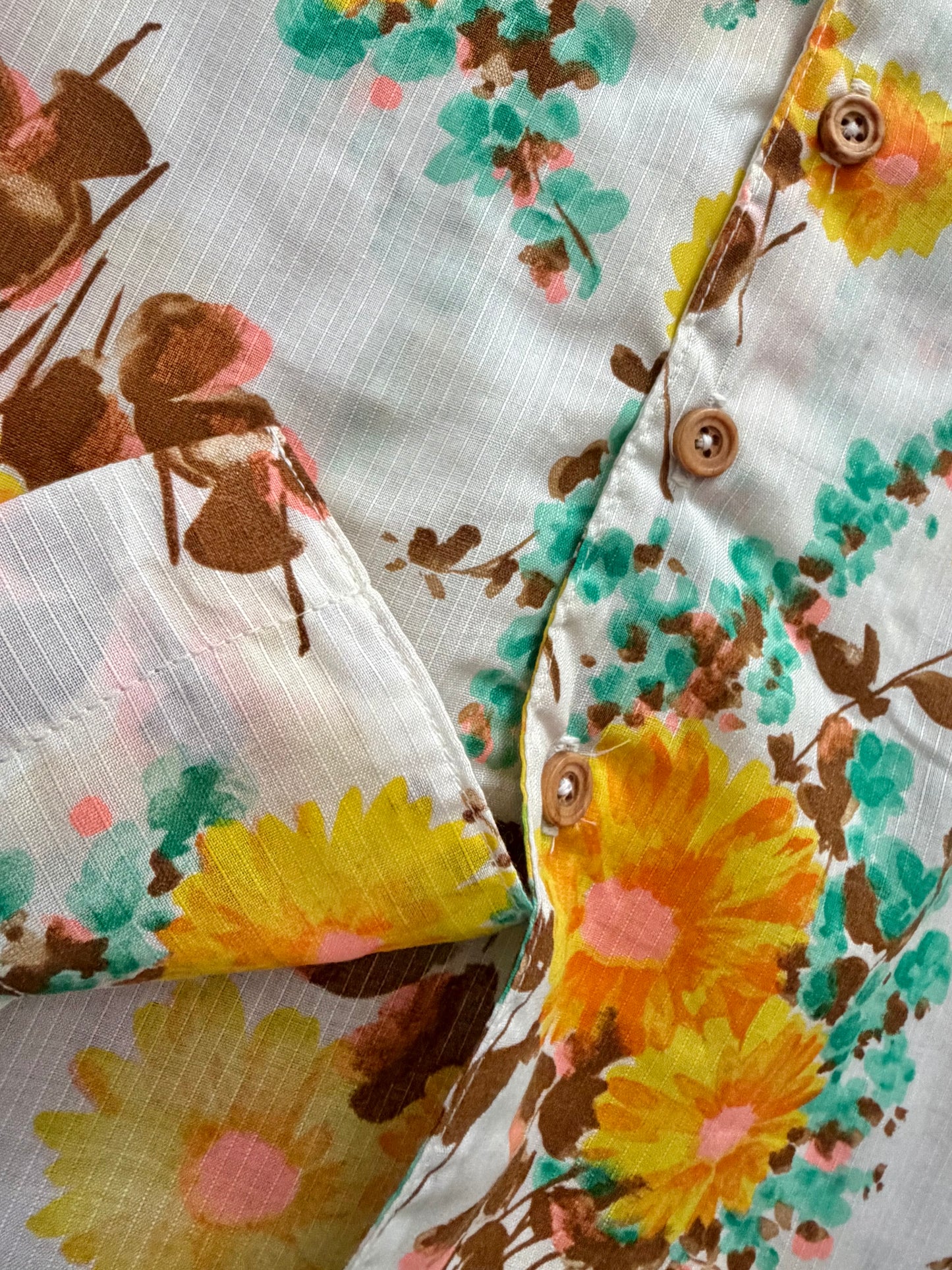 Floral semi sheer camp shirt  [XL]