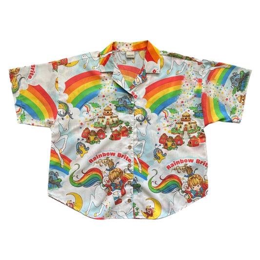 Winston button shirt upcycled fr Rainbow Brite fabric [OS]