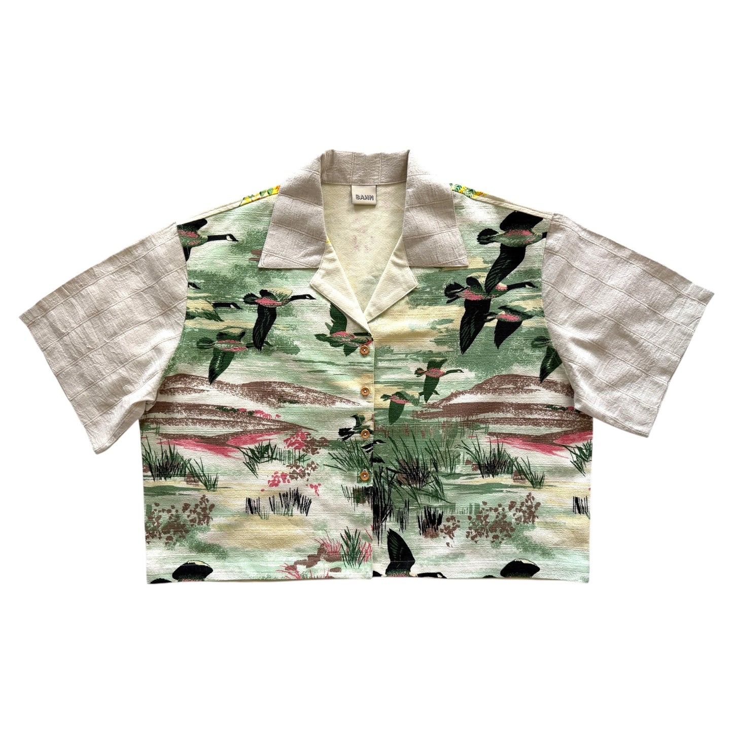 Flying Ducks barkcloth cropped camp shirt [XL]