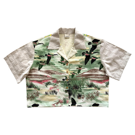 Flying Ducks barkcloth cropped camp shirt [XL]