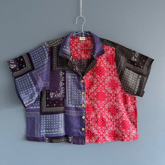 Eugene Patchwork Linen Camp Shirt w/ oversized sleeves - Sz OS