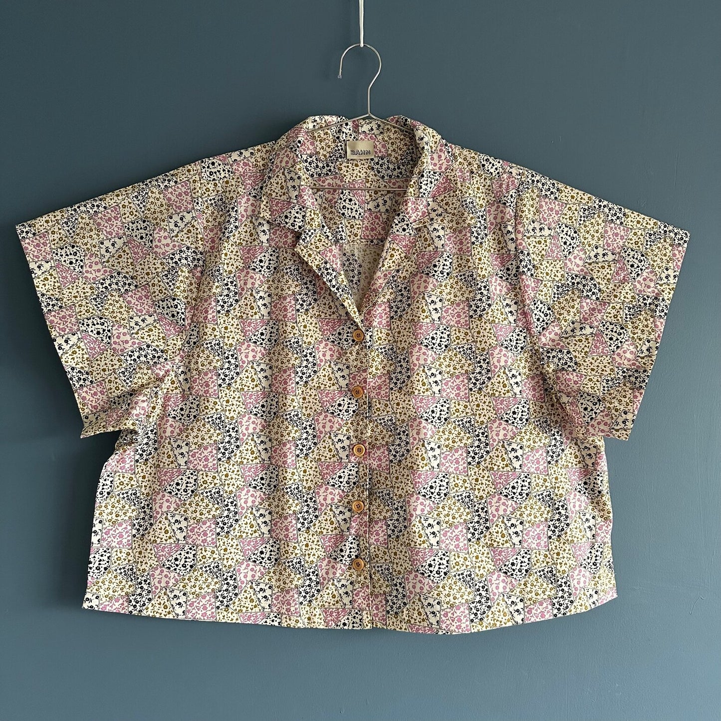 Eugene Printed Crazy Quilt Vintage Camp Shirt w/ oversized sleeves - Sz OS