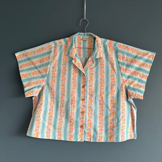 Eugene Striped Floral Vintage Camp Shirt w/ oversized sleeves - Sz OSP